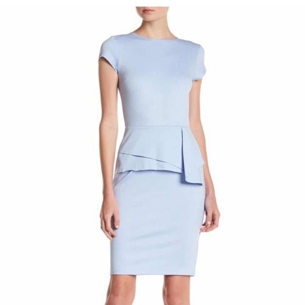 Love Ady Ruffle Cap Sleeve Sheath Dress Light Blue Zip Back NWOT Never Worn